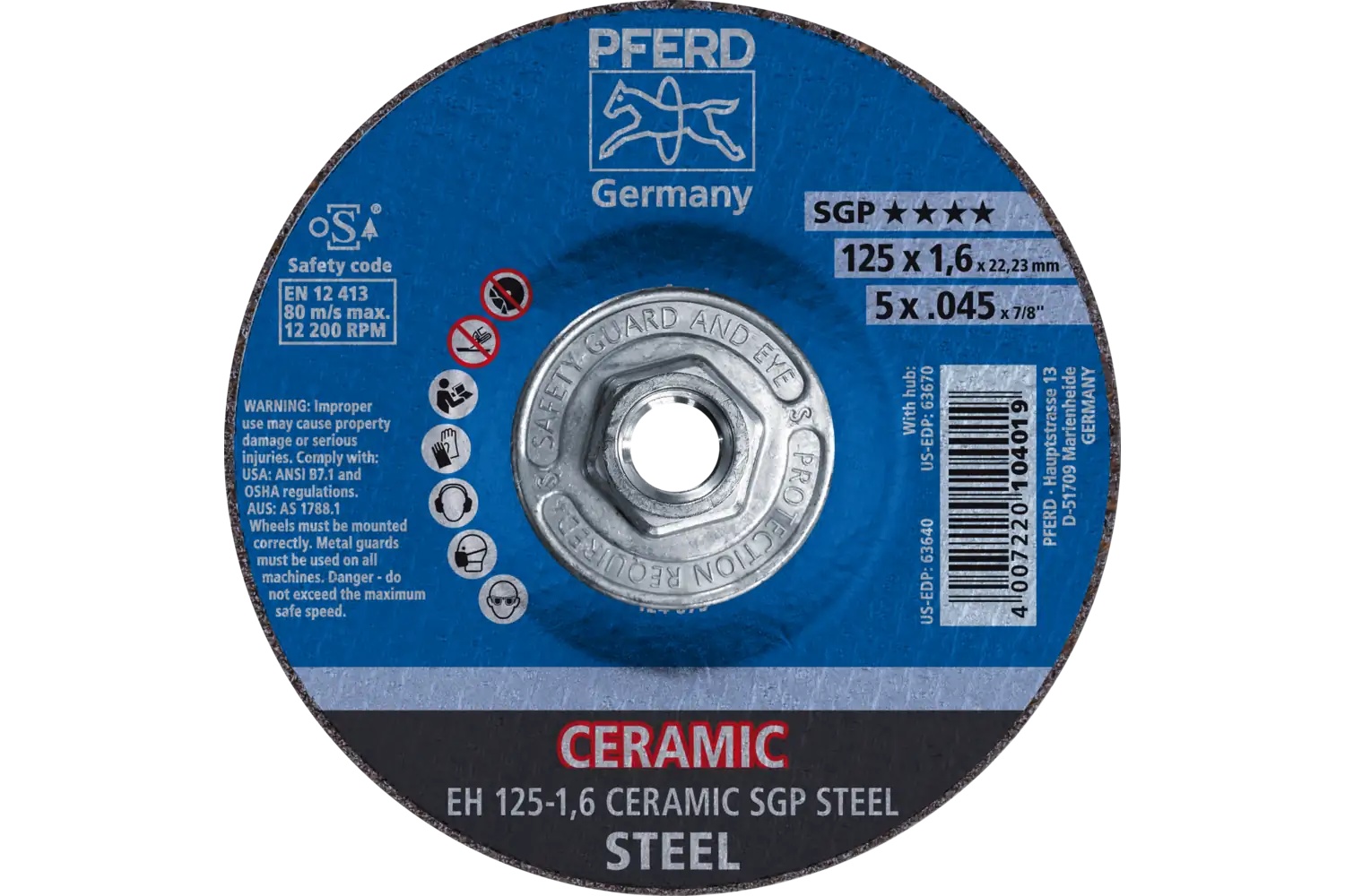 Picture of Pferd Cut-Off Wheel, 5" X .045 X 5/8-11, Ceramic Sgp Steel, T27, Ceramic Oxide